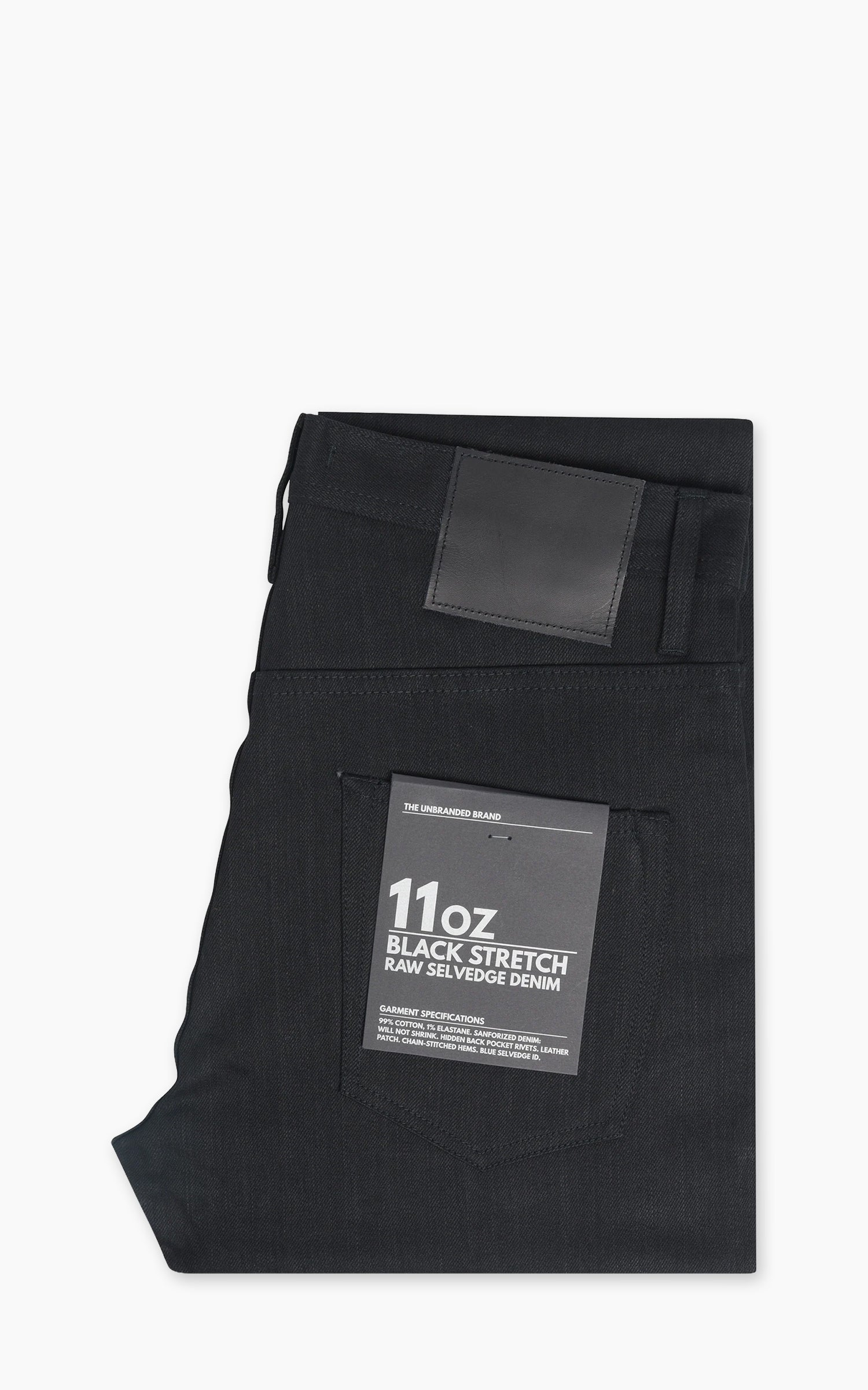 The Unbranded Brand UB644 Relaxed Tapered Fit Solid Black Stretch Selvedge Denim 11oz