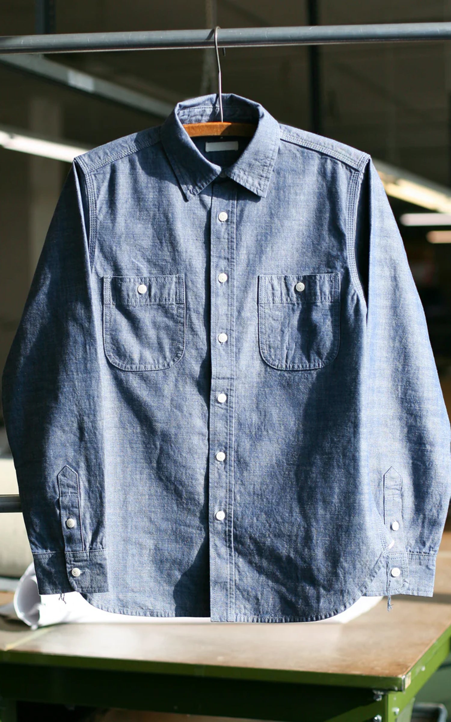 The Unbranded Brand UBS435 Work Shirt Selvedge Chambray Blue 8.2oz