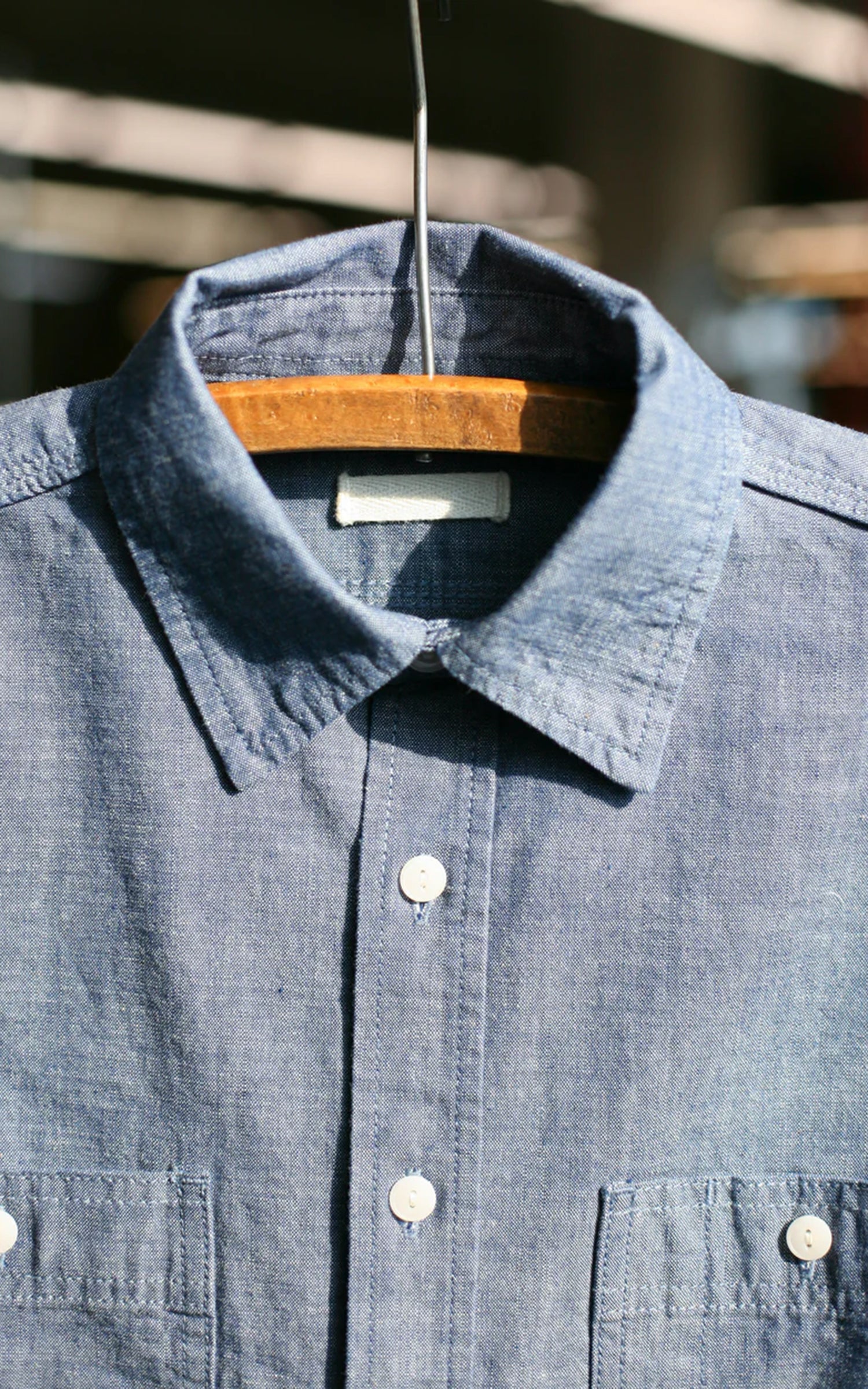 The Unbranded Brand UBS435 Work Shirt Selvedge Chambray Blue 8.2oz