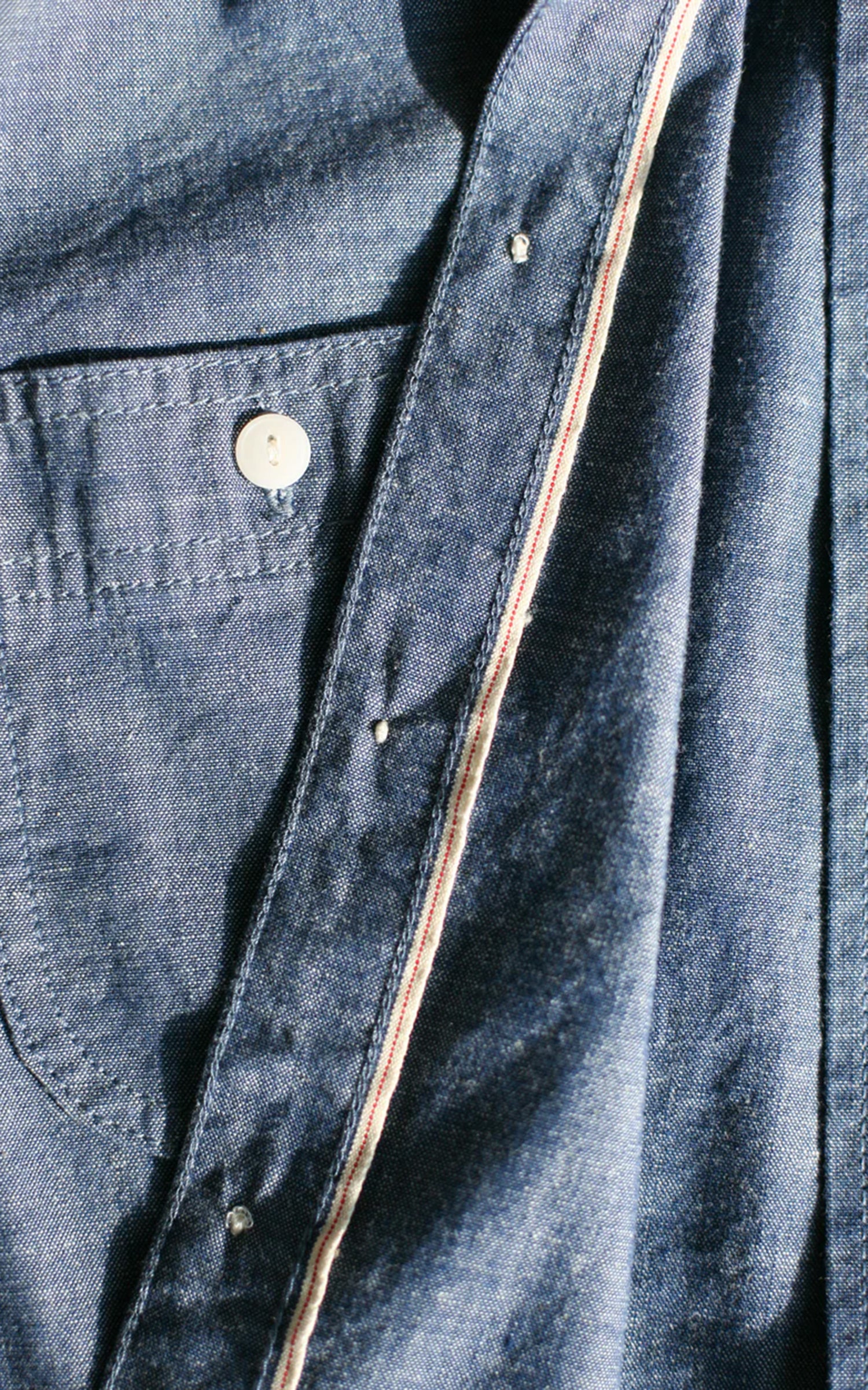 The Unbranded Brand UBS435 Work Shirt Selvedge Chambray Blue 8.2oz