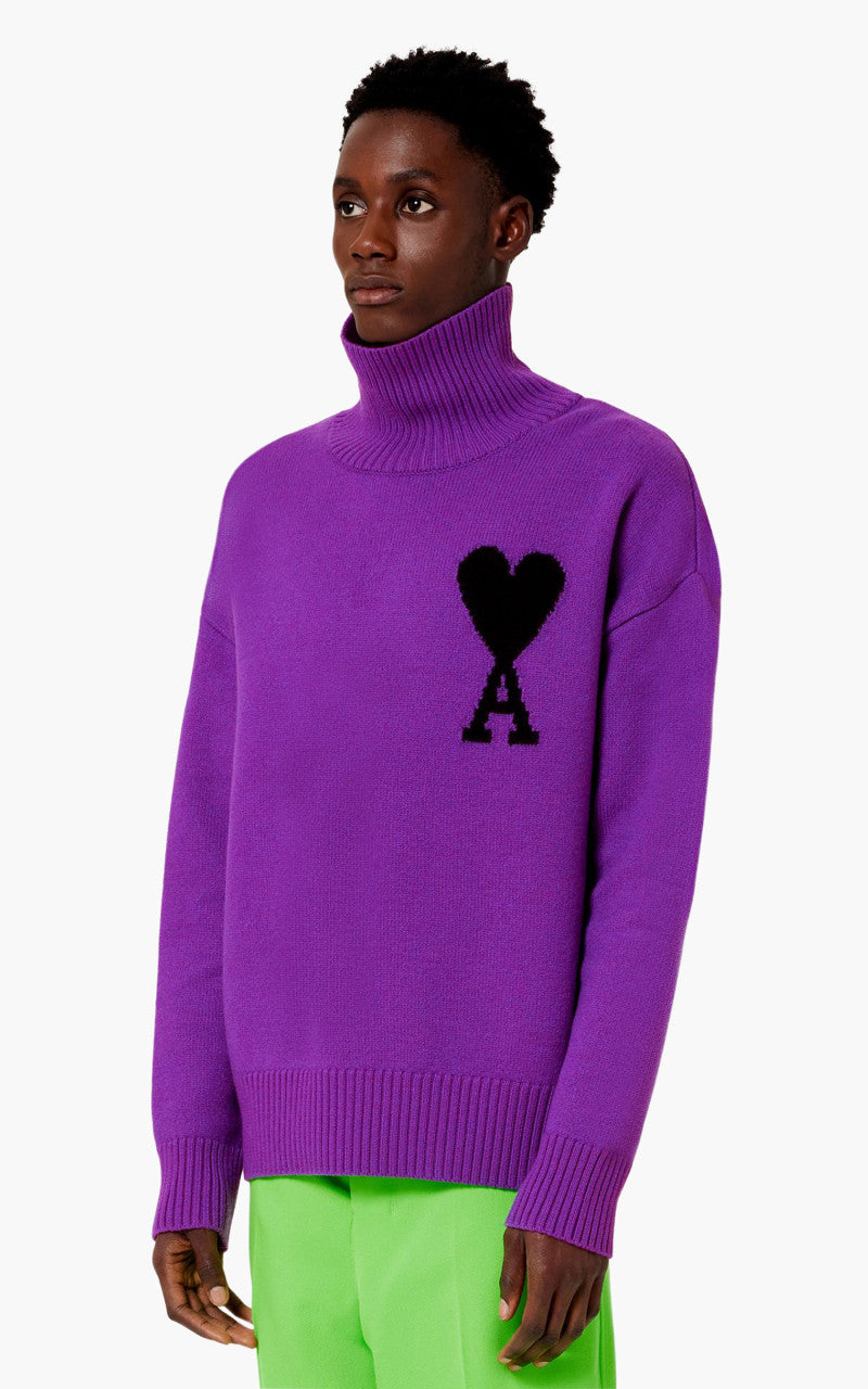 AMI Paris Ami De Coeur Funnel Neck Sweater Purple/Black
