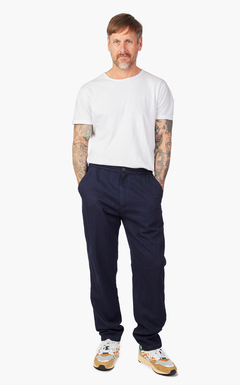 Universal Works Track Trouser Herringbone Denim Indigo
