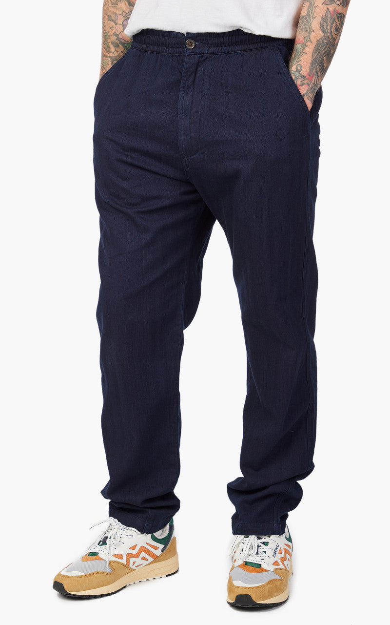 Universal Works Track Trouser Herringbone Denim Indigo