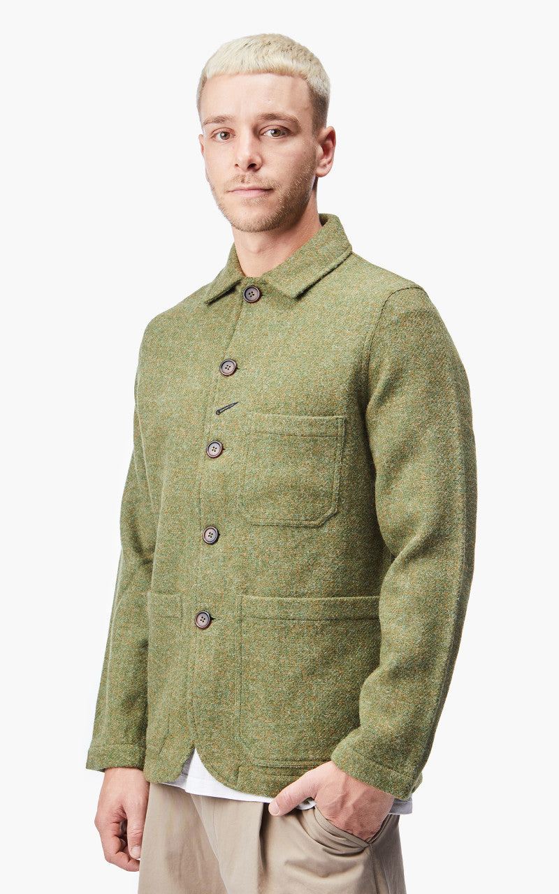 Universal Works Bakers Jacket Harris Tweed Olive