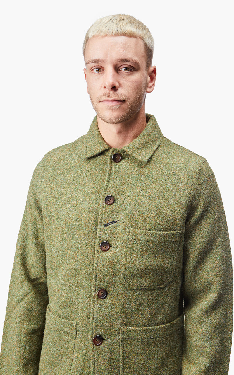 Universal Works Bakers Jacket Harris Tweed Olive