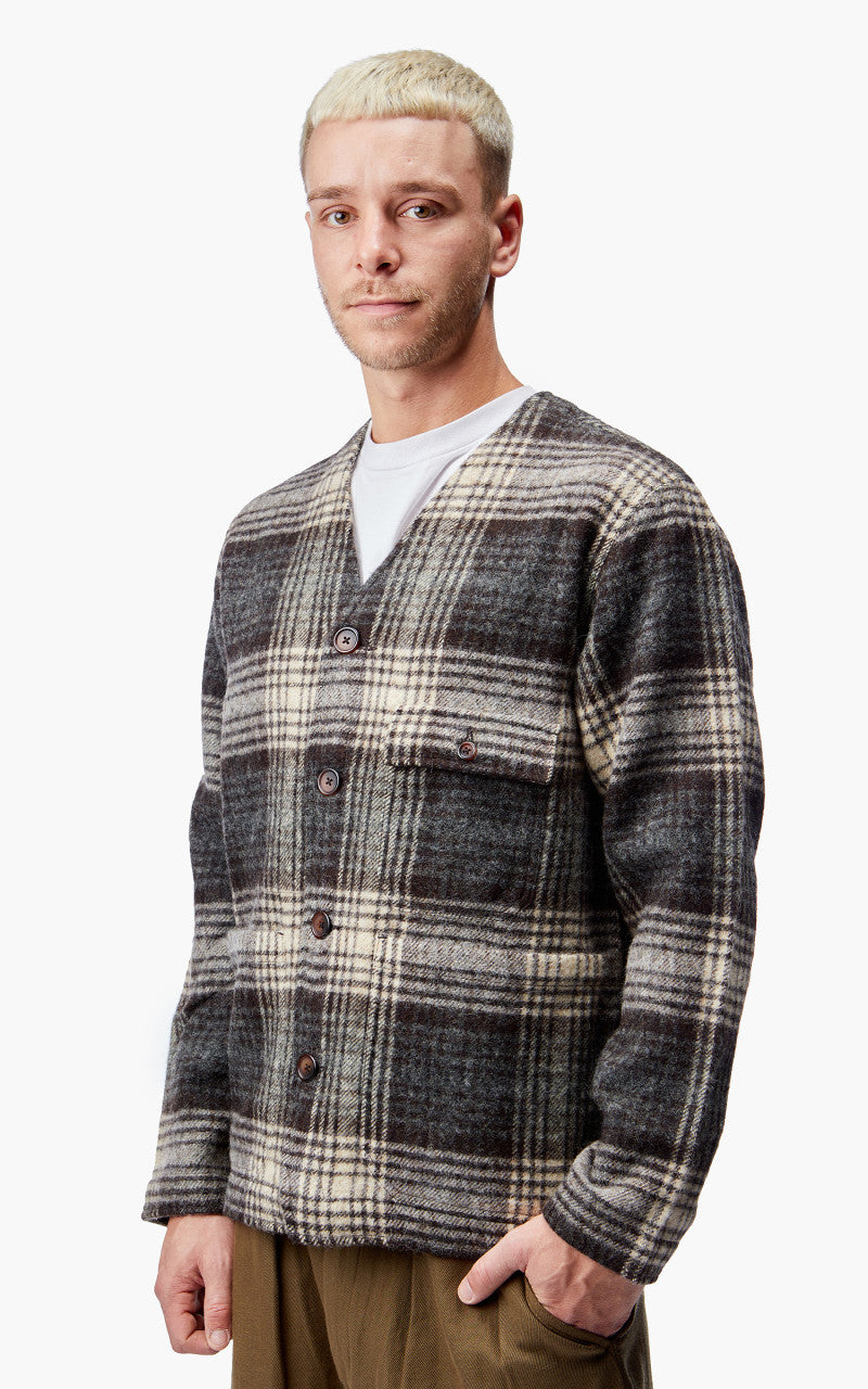 Universal Works Cabin Jacket Wool Moon Check Brown