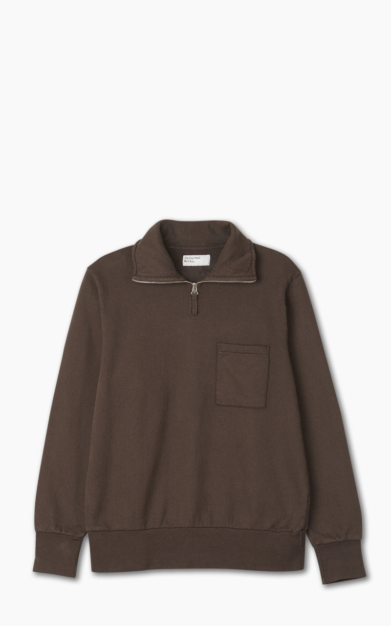 Universal Works Half Zip Sweatshirt Brushback Brown
