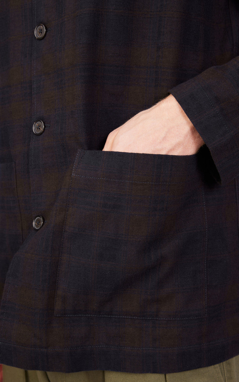 Universal Works Easy Overshirt Navy/Brown