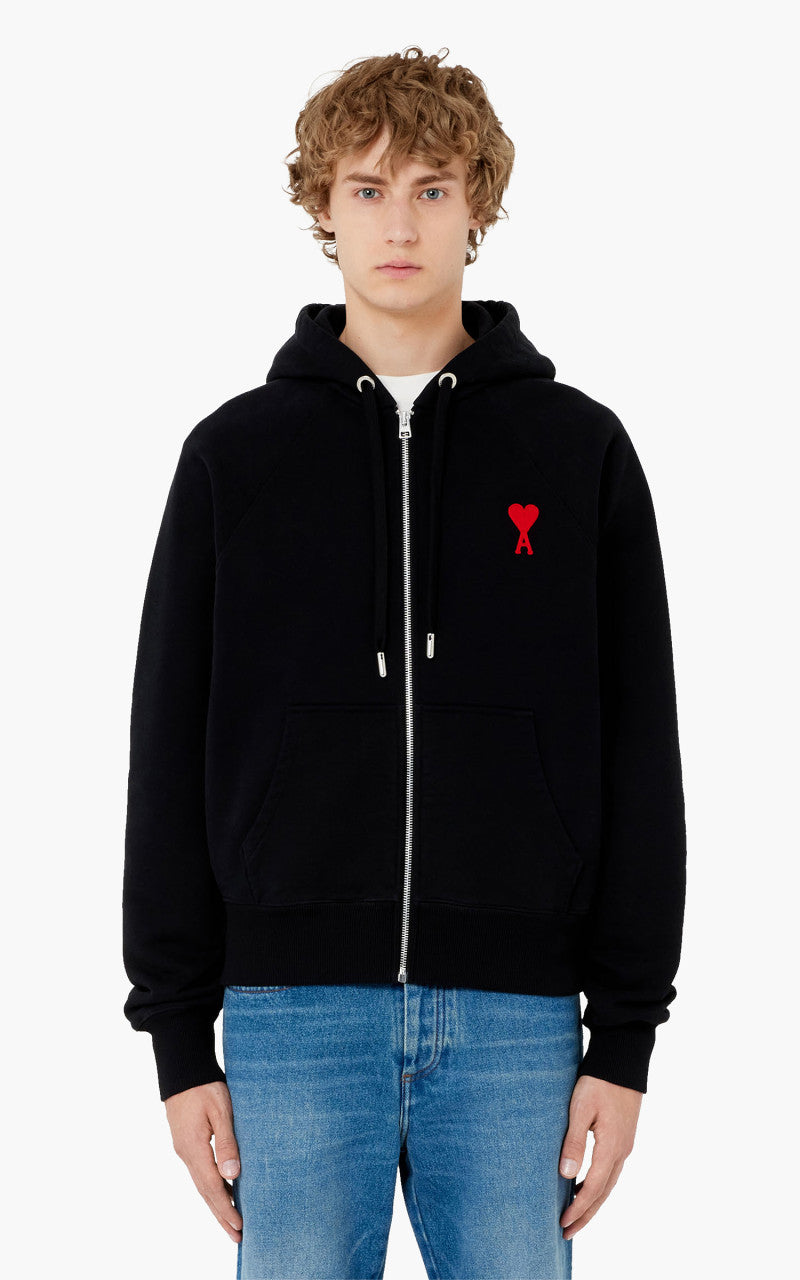 AMI Paris Tonal Zipped ADC Hoodie Black/Red