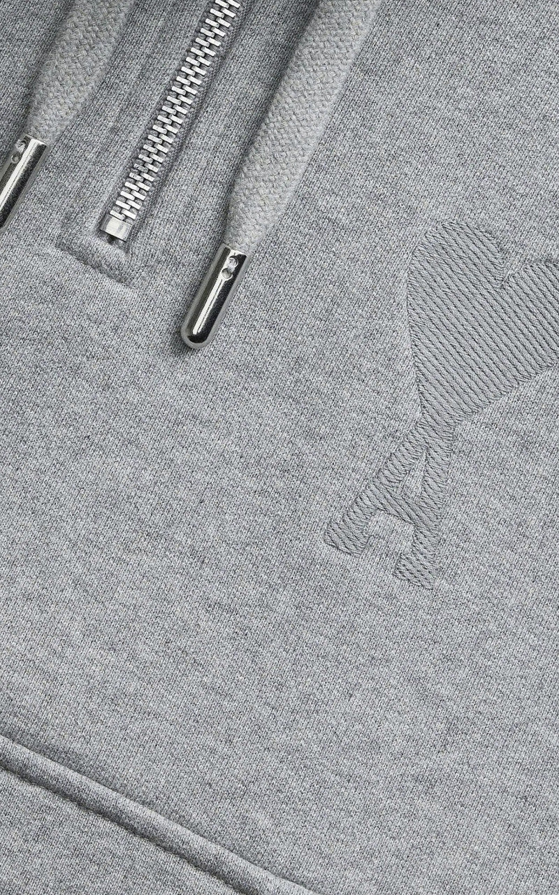AMI Paris Tonal Big Ami De Coeur Zip Sweat Heather Grey