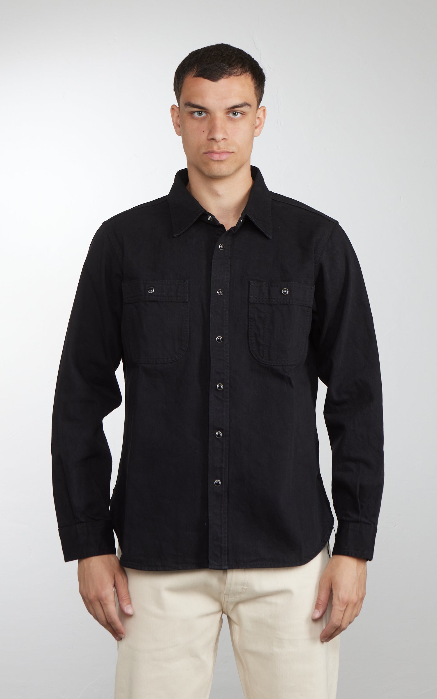 The Unbranded Brand UBS433 Work Shirt Solid Black Selvedge 12oz