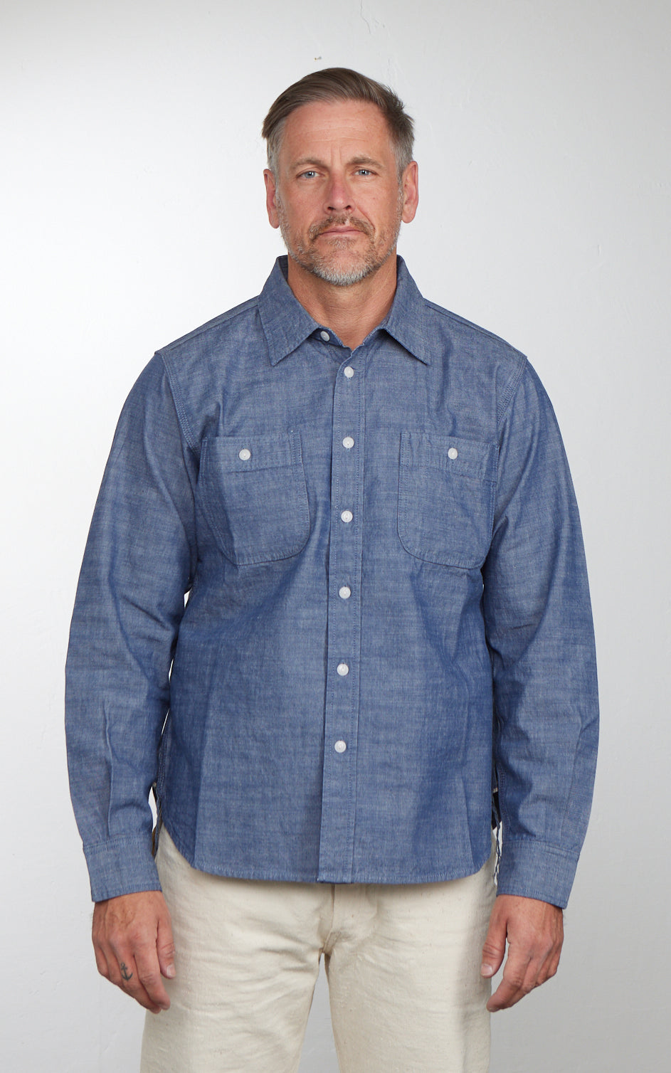 The Unbranded Brand UBS435 Work Shirt Selvedge Chambray Blue 8.2oz