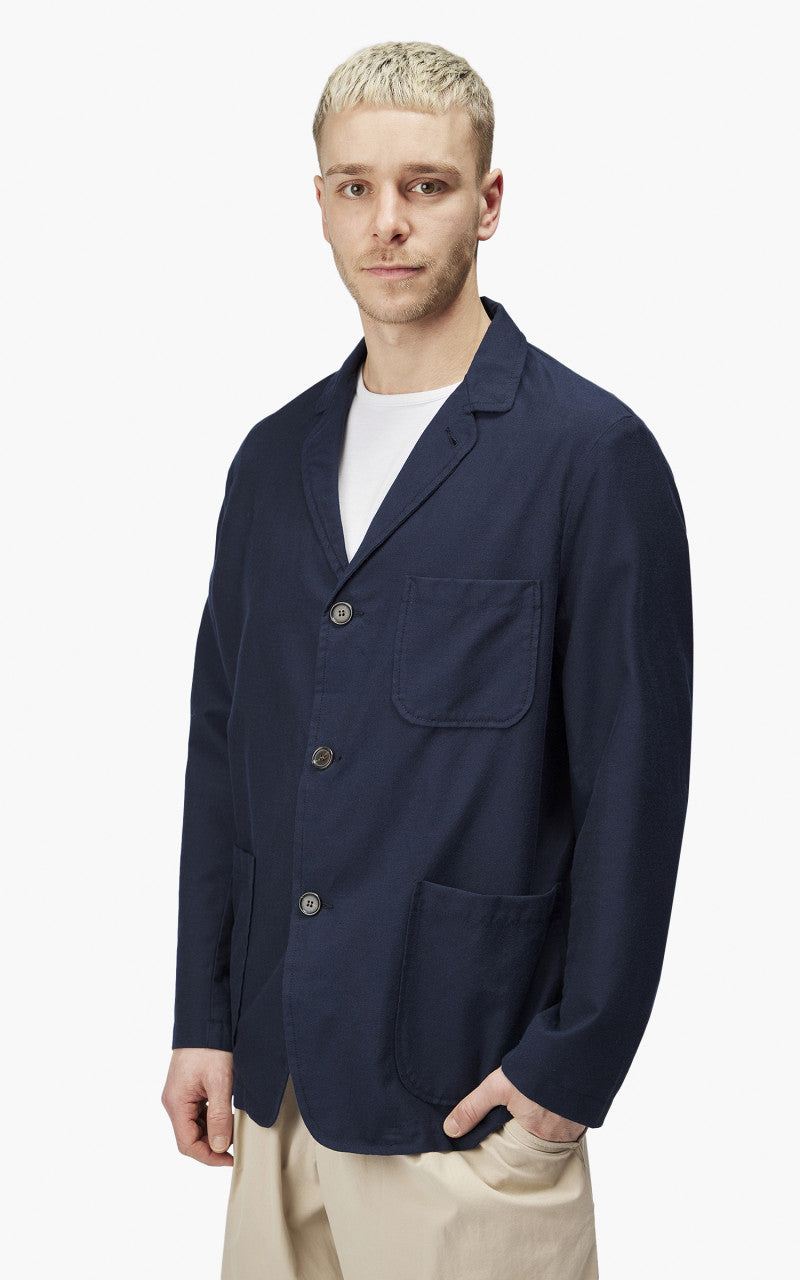 Universal Works Three Button Jacket Cotton Mix Suiting Navy