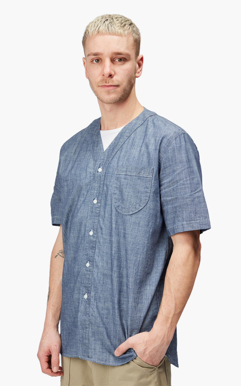 Universal Works S/S V Neck Overshirt Chambray Indigo