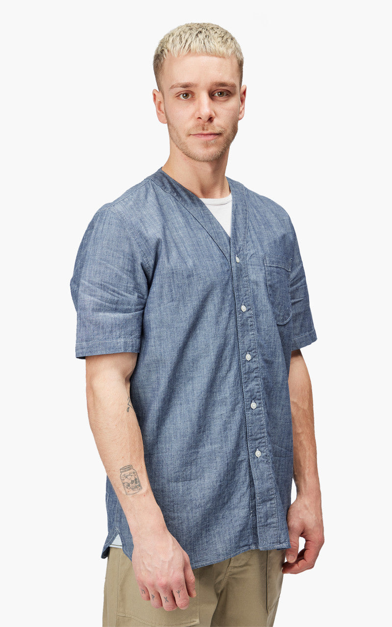 Universal Works S/S V Neck Overshirt Chambray Indigo