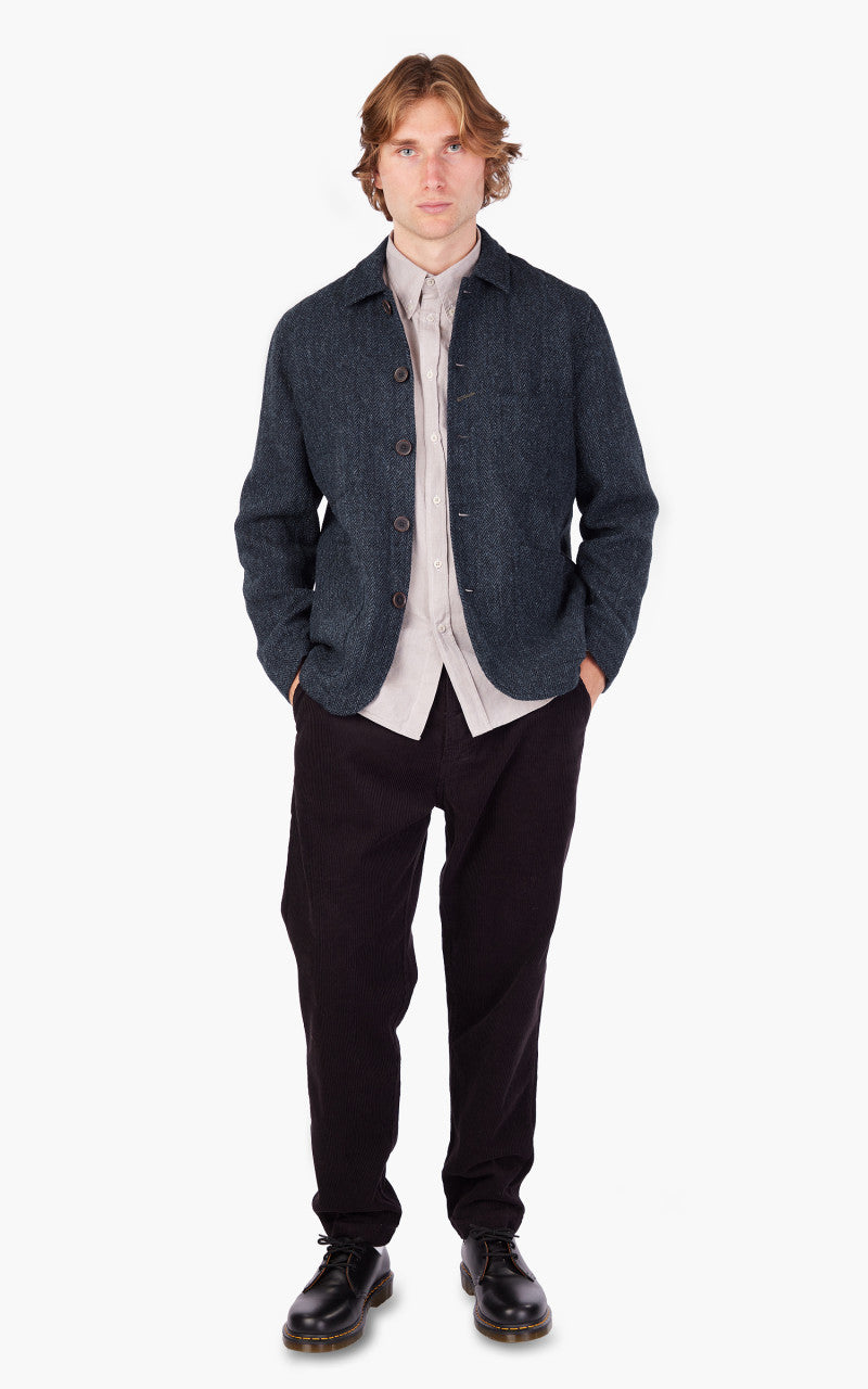 Universal Works Bakers Jacket Harris Tweed Navy Herringbone