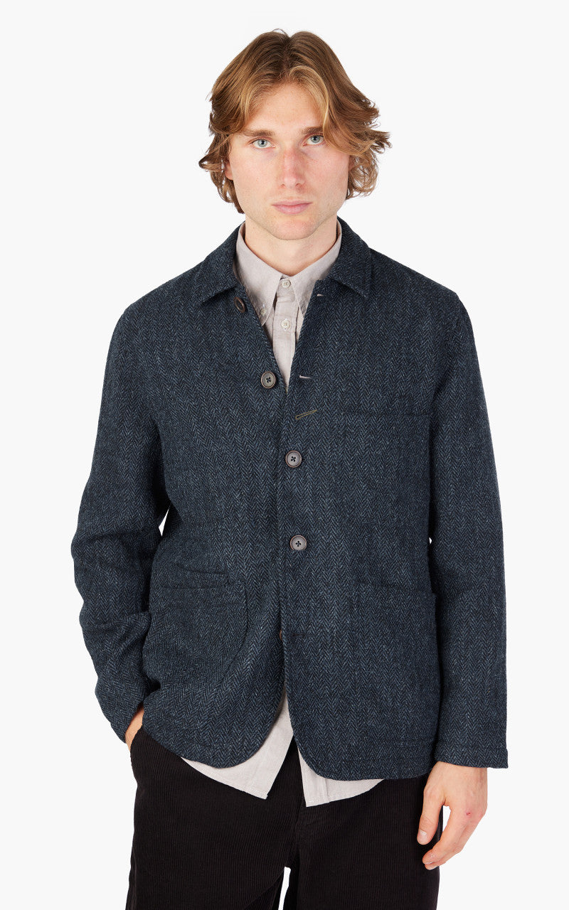 Universal Works Bakers Jacket Harris Tweed Navy Herringbone