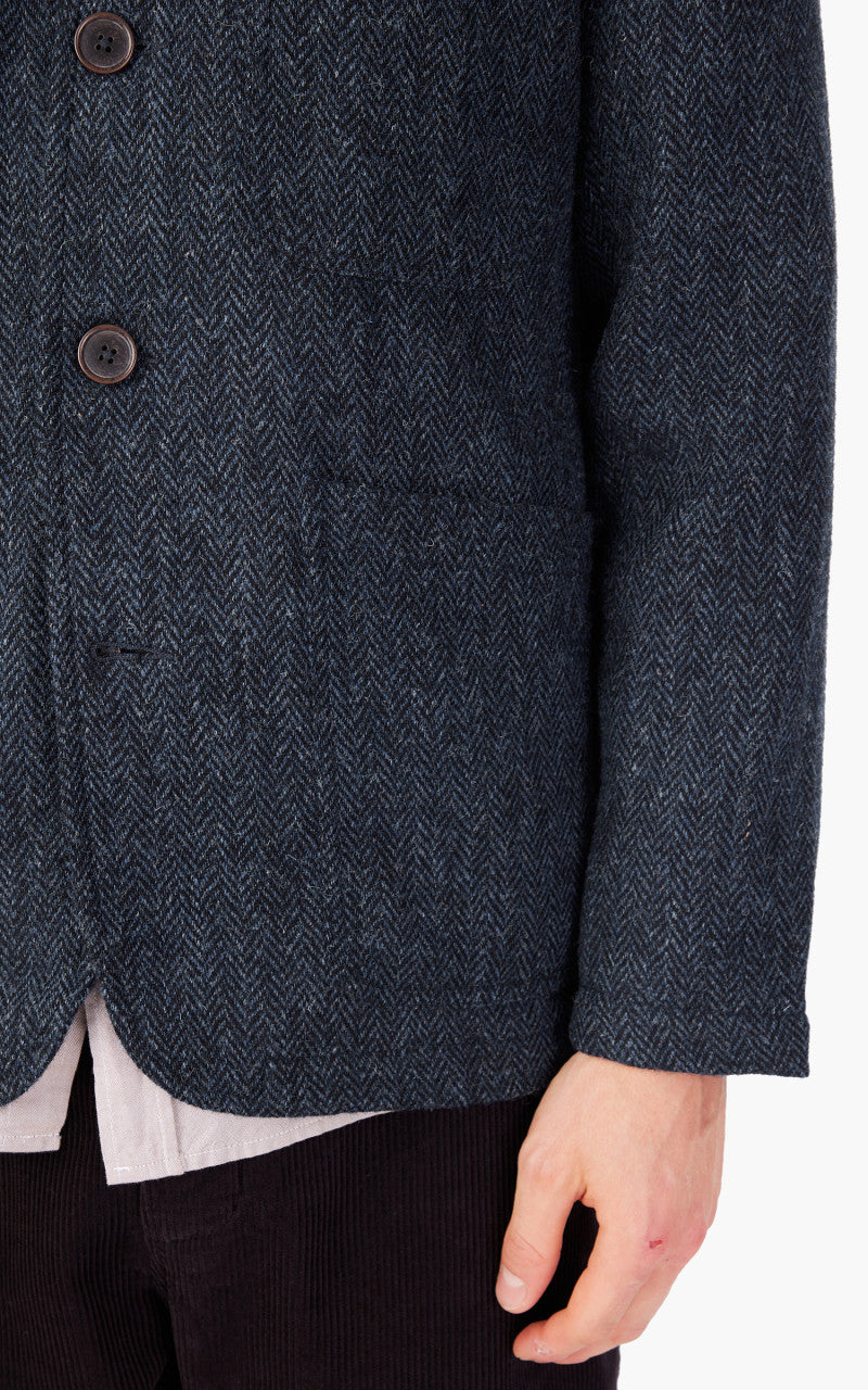 Universal Works Bakers Jacket Harris Tweed Navy Herringbone