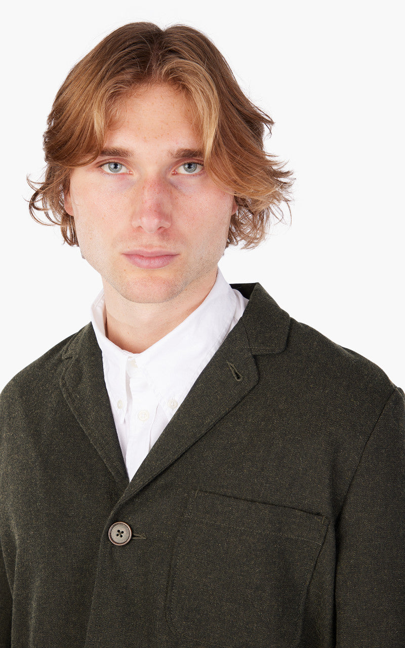 Universal Works Three Button Jacket Italian Tweed Olive
