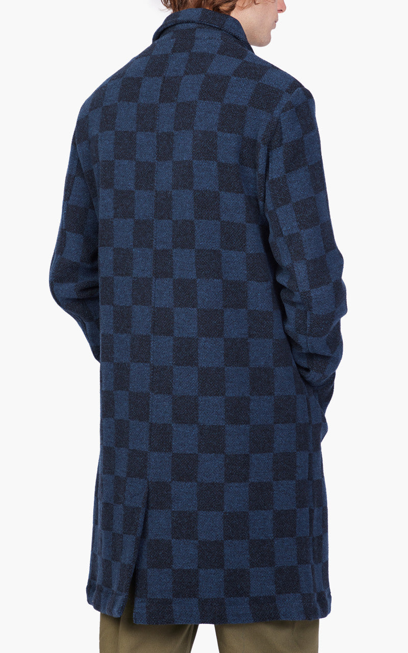 Universal Works Overcoat Checkboard Lambswool Navy