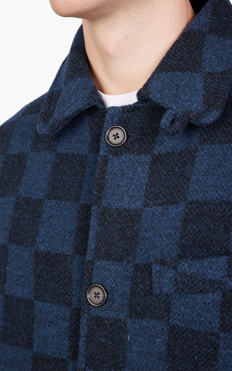 Universal Works Overcoat Checkboard Lambswool Navy