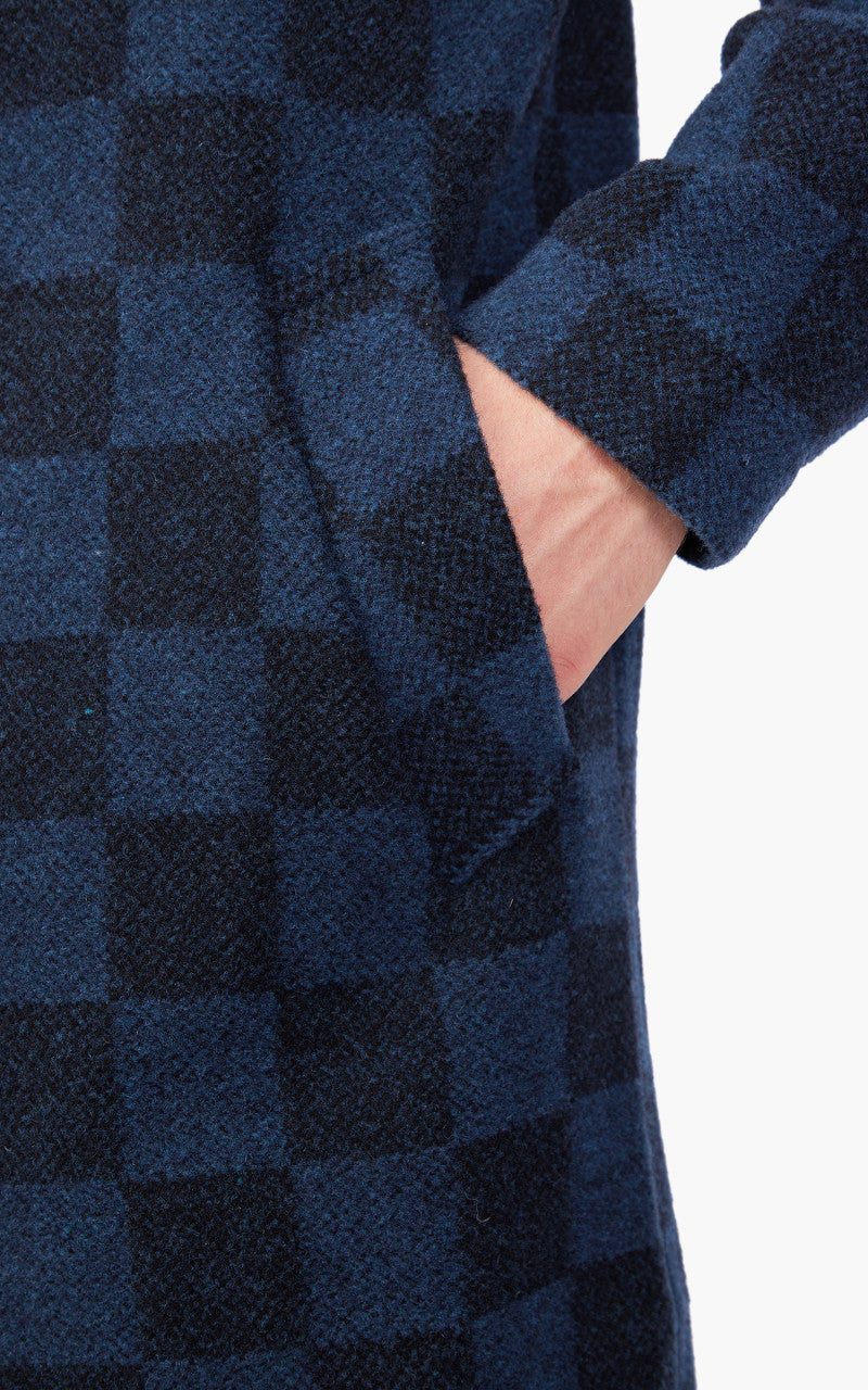 Universal Works Overcoat Checkboard Lambswool Navy