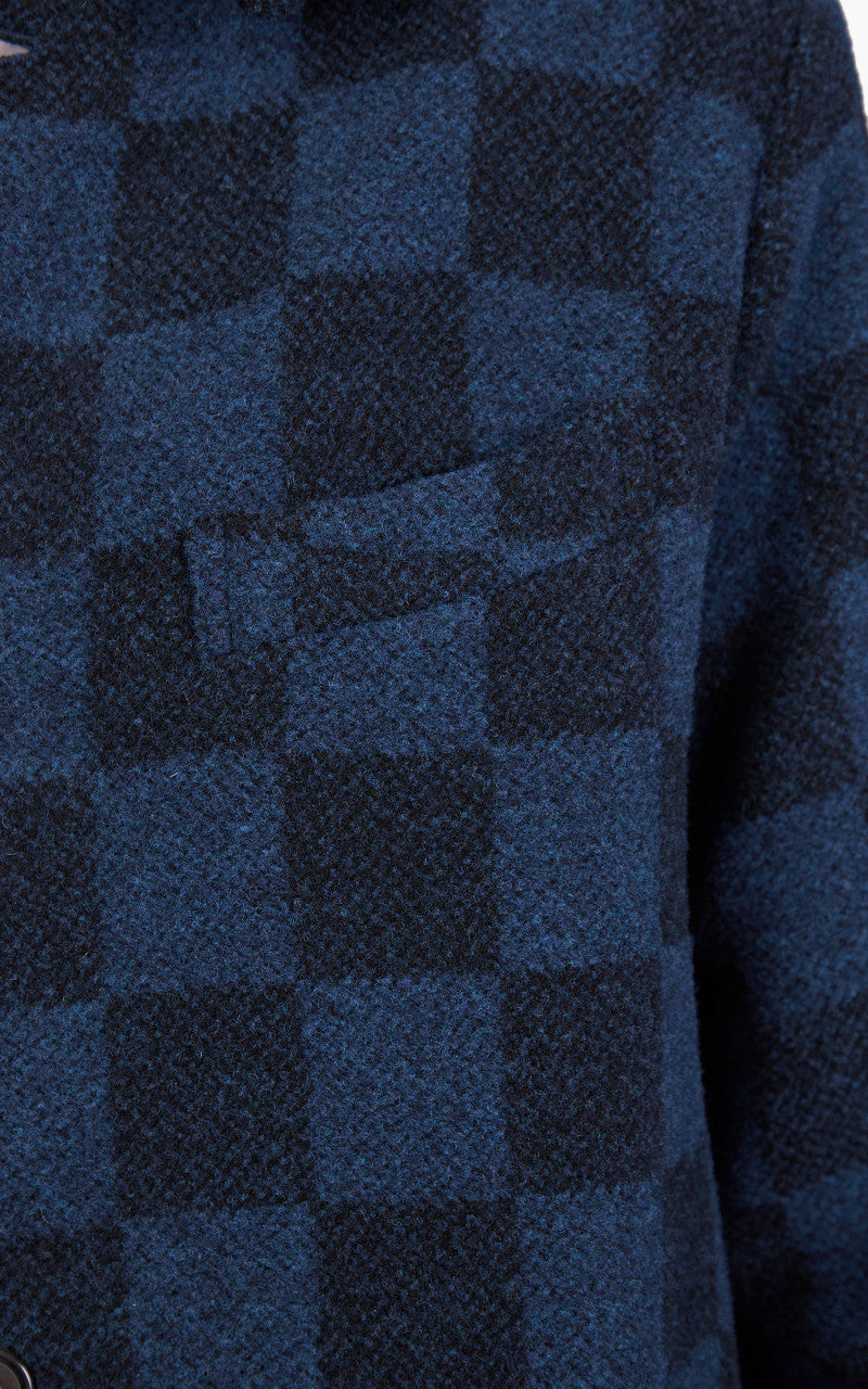 Universal Works Overcoat Checkboard Lambswool Navy