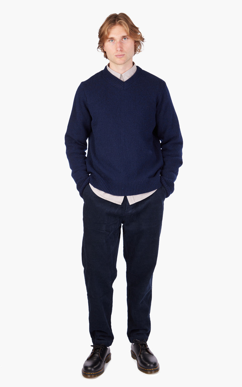 Universal Works V Neck Sweater Eco Wool Navy