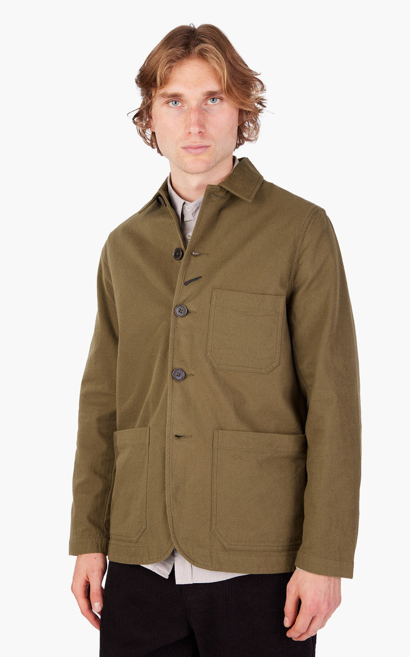 Universal Works Bakers Chore Jacket Nebraska Cotton Olive