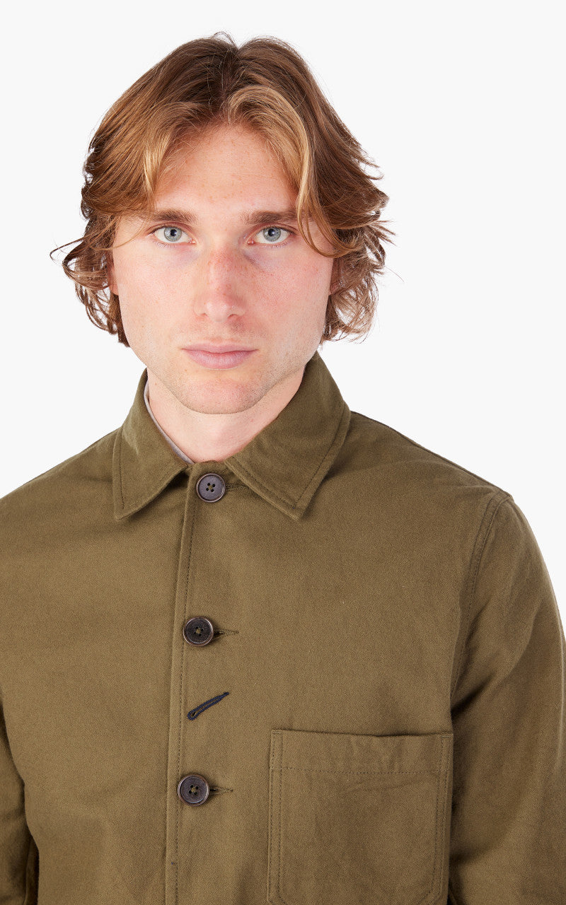 Universal Works Bakers Chore Jacket Nebraska Cotton Olive