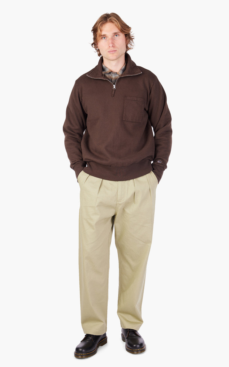 Universal Works Half Zip Sweatshirt Brushback Brown