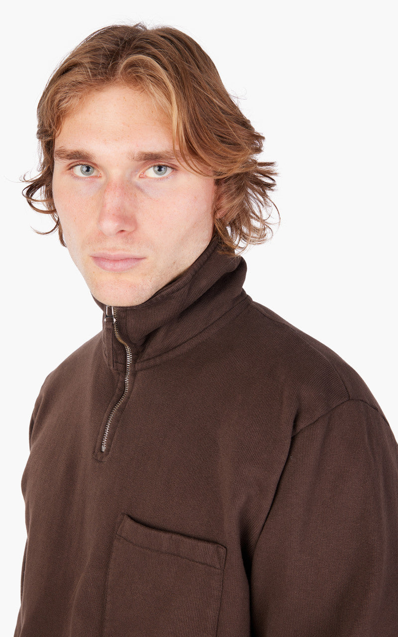 Universal Works Half Zip Sweatshirt Brushback Brown