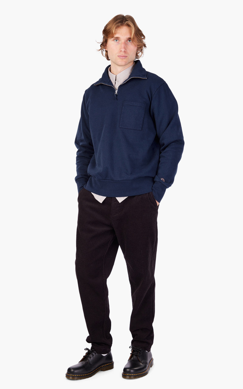 Universal Works Half Zip Sweatshirt Brushback Navy