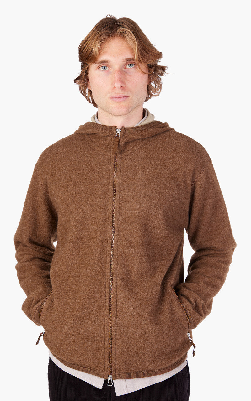 Universal Works Surfer Hoodie Wool Cotton Knit Brown
