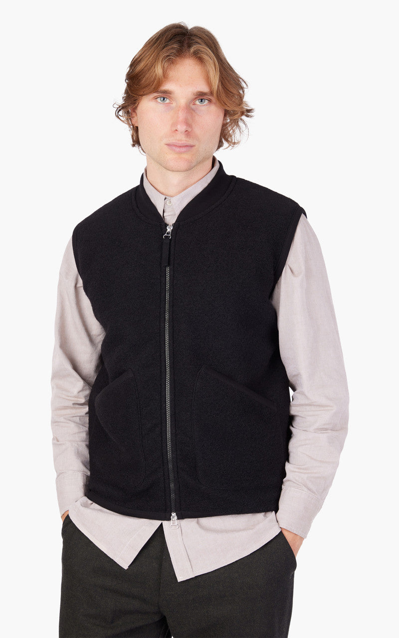 Universal Works Zip Waistcoat Wool Fleece Black