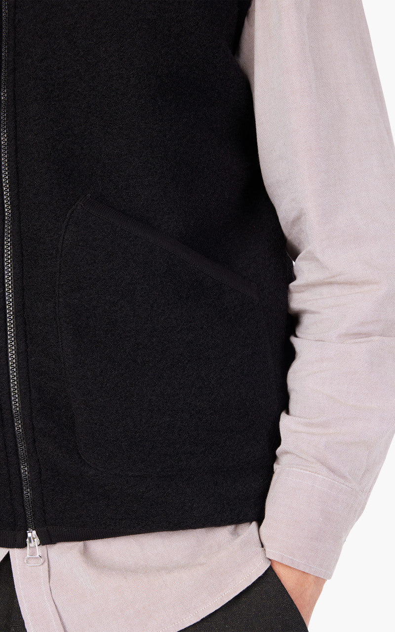Universal Works Zip Waistcoat Wool Fleece Black