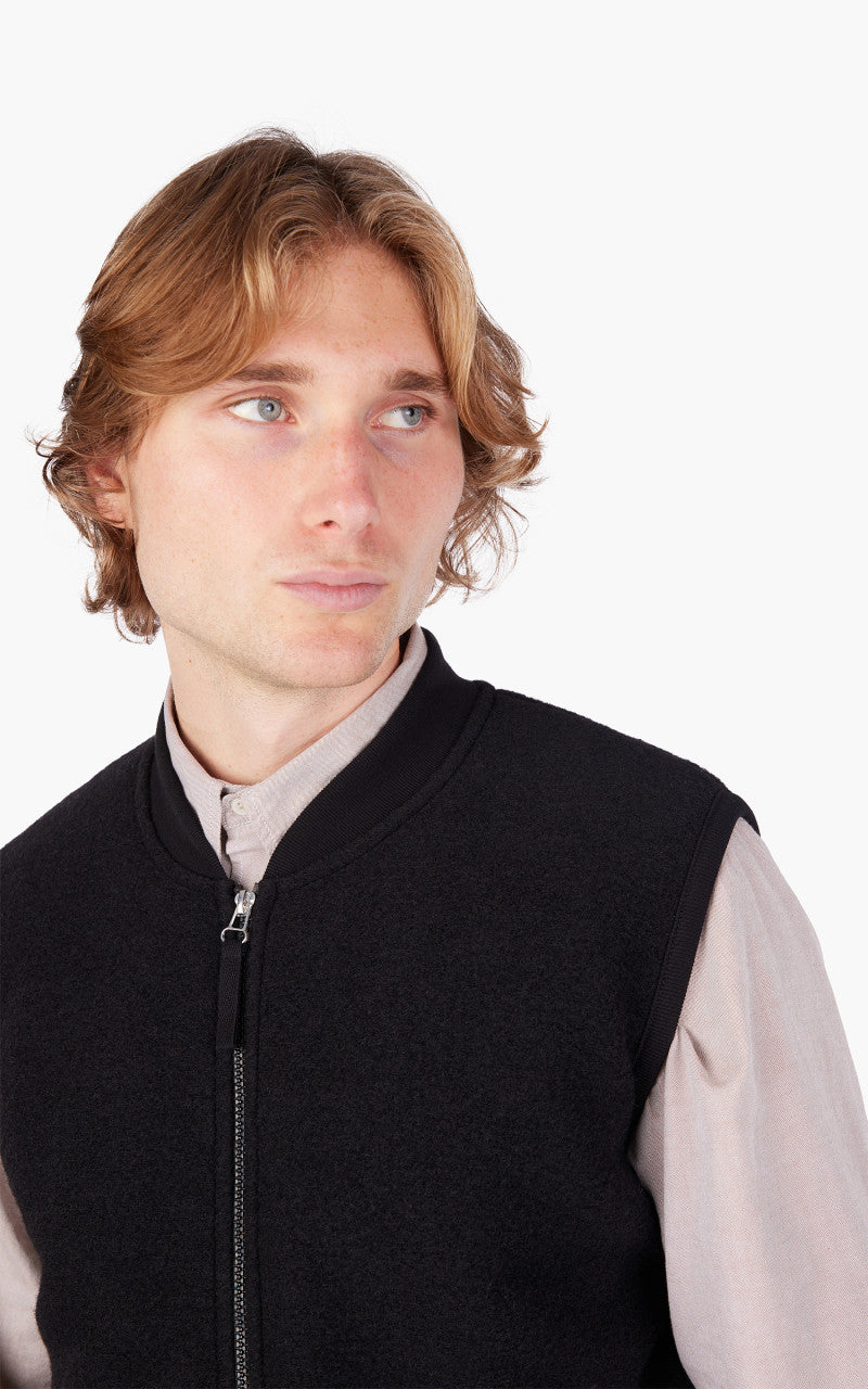 Universal Works Zip Waistcoat Wool Fleece Black