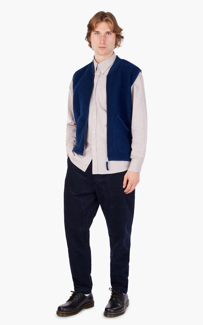 Universal Works Zip Waistcoat Wool Fleece Indigo