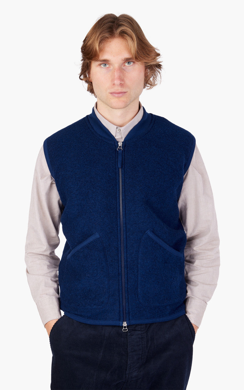 Universal Works Zip Waistcoat Wool Fleece Indigo