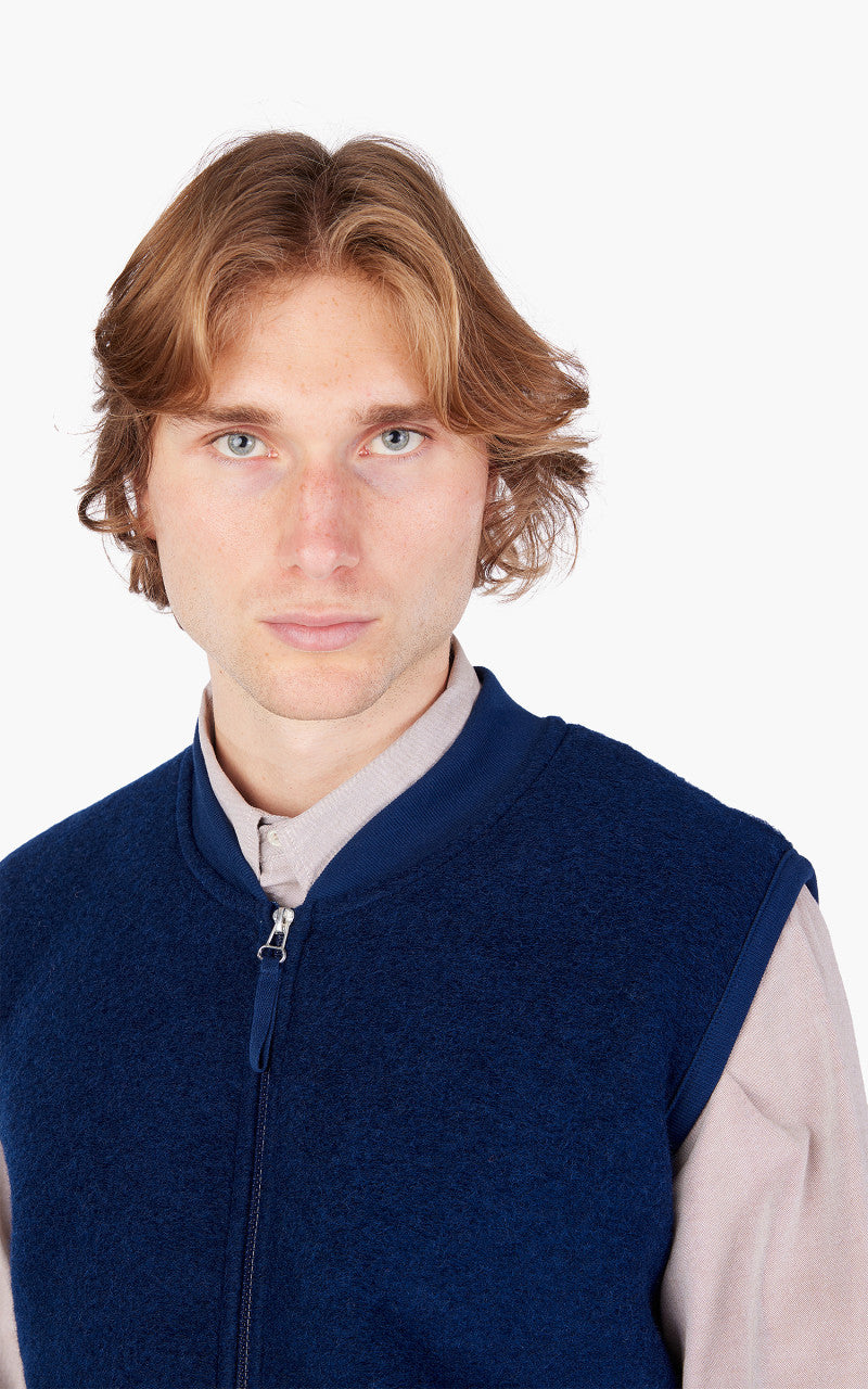 Universal Works Zip Waistcoat Wool Fleece Indigo