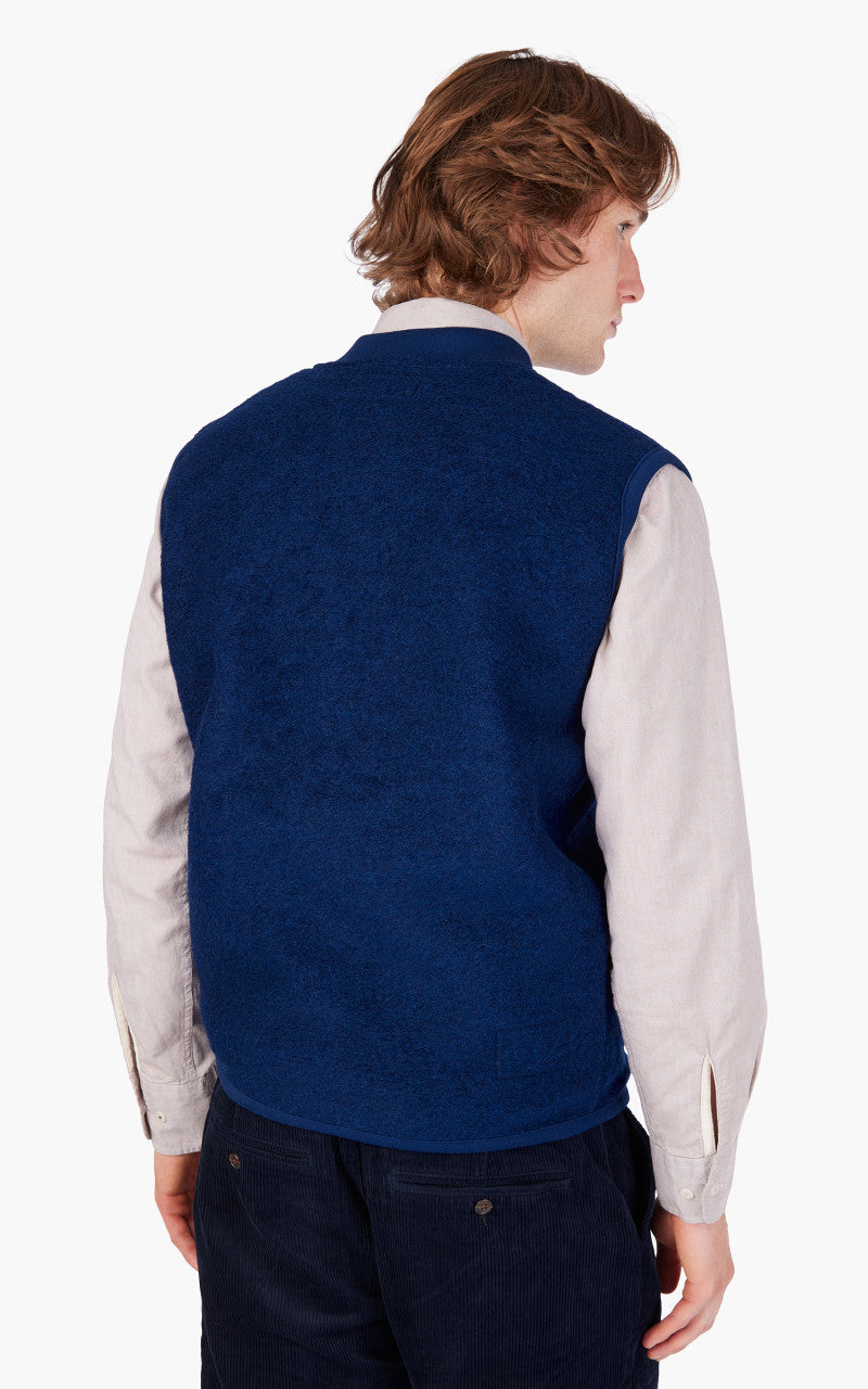 Universal Works Zip Waistcoat Wool Fleece Indigo
