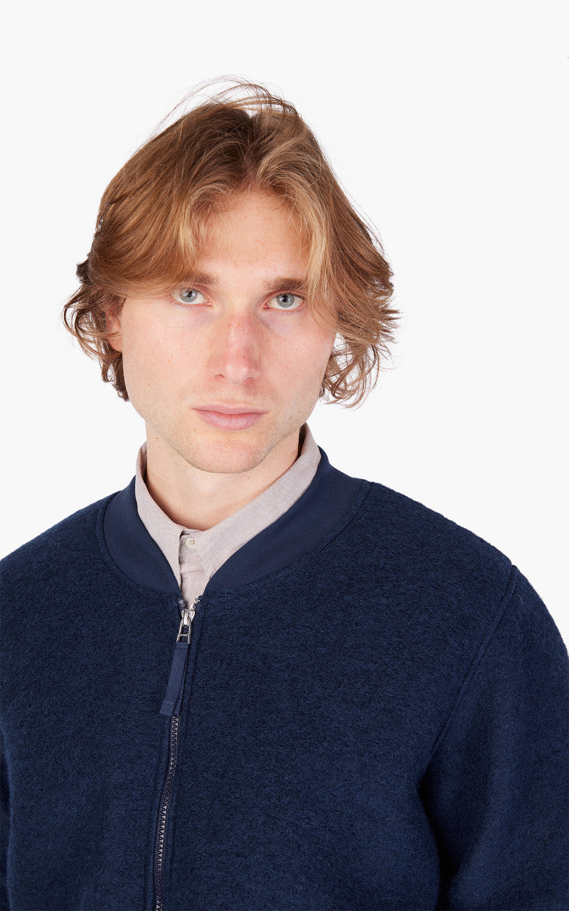 Universal Works Zip Bomber Wool Fleece Indigo - Main Image