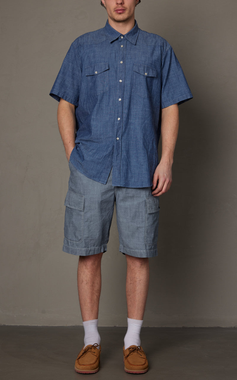 Universal Works MW Cargo Short Chambray Indigo