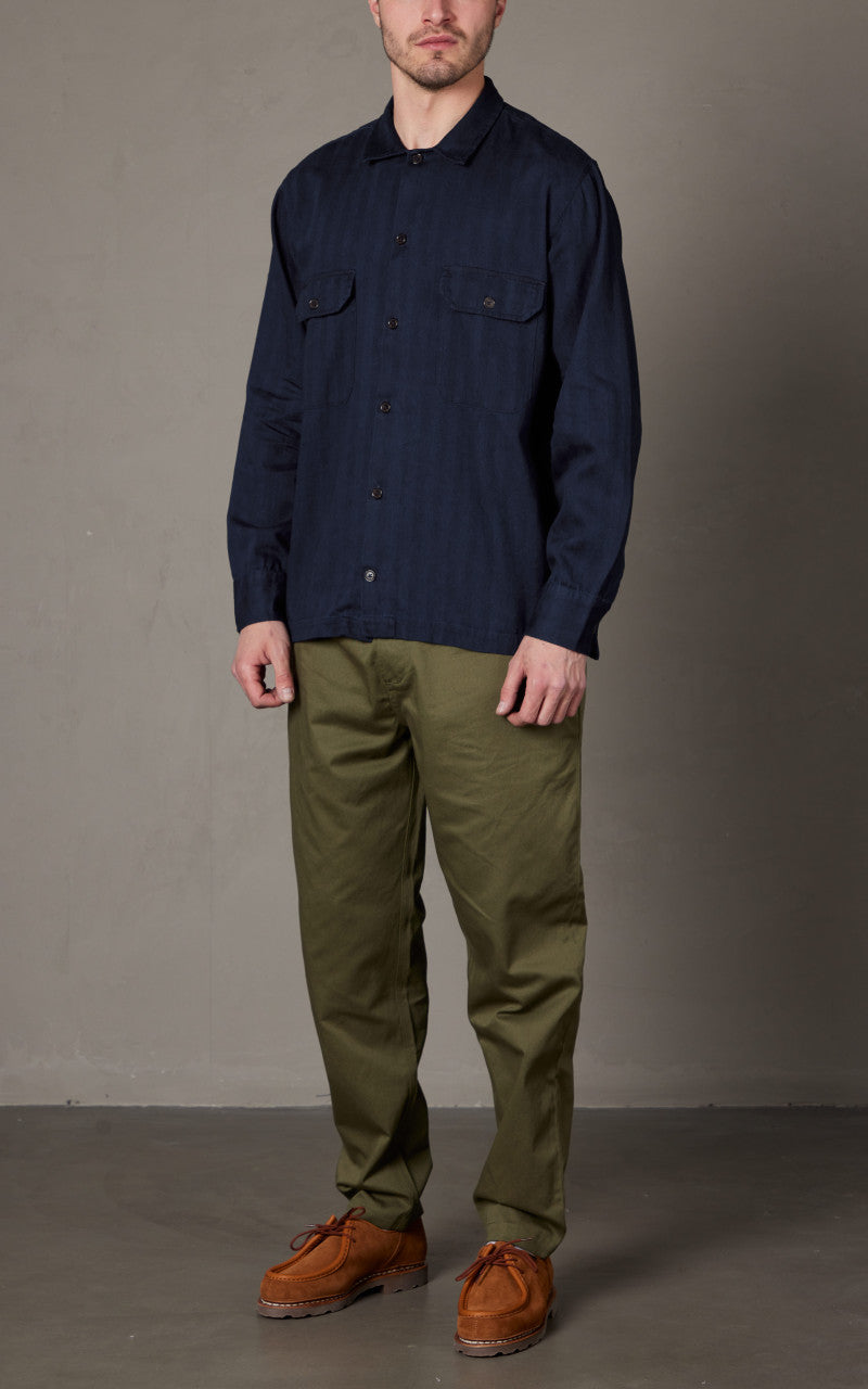 Universal Works L/S Utility Shirt Herringbone Denim Indigo