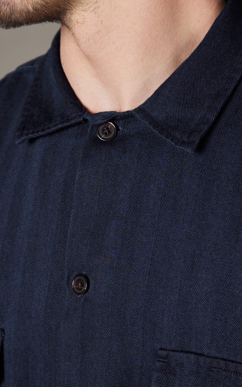 Universal Works L/S Utility Shirt Herringbone Denim Indigo
