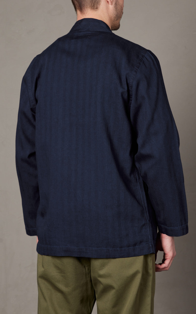 Universal Works Tie Front Jacket Herringbone Denim Indigo