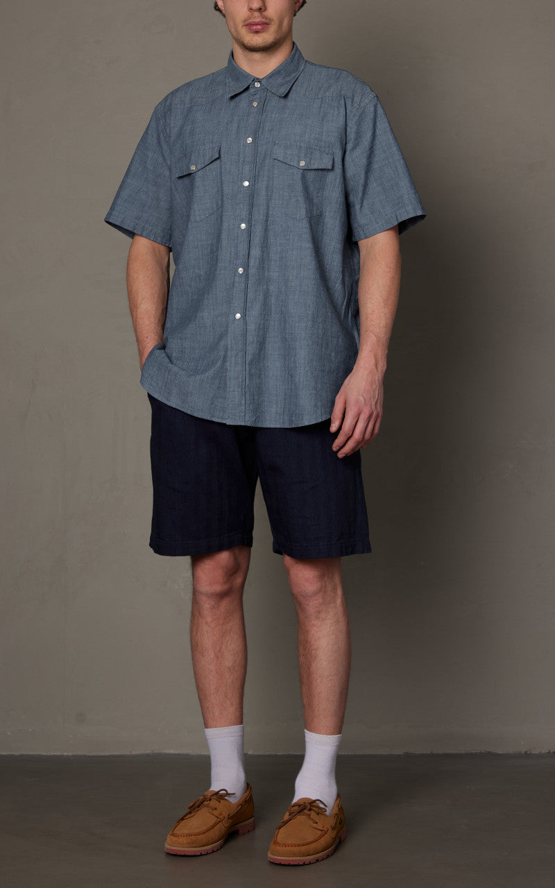 Universal Works Western Garage Shirt Chambray Indigo - Main Image
