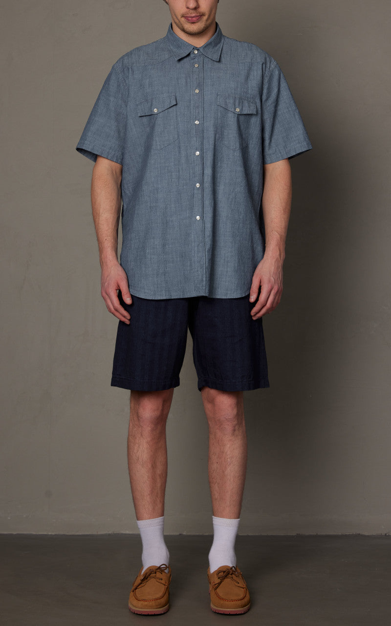 Universal Works Lumber Short Herringbone Denim Indigo