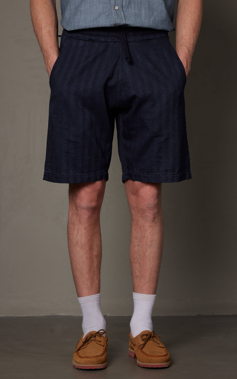 Universal Works Lumber Short Herringbone Denim Indigo
