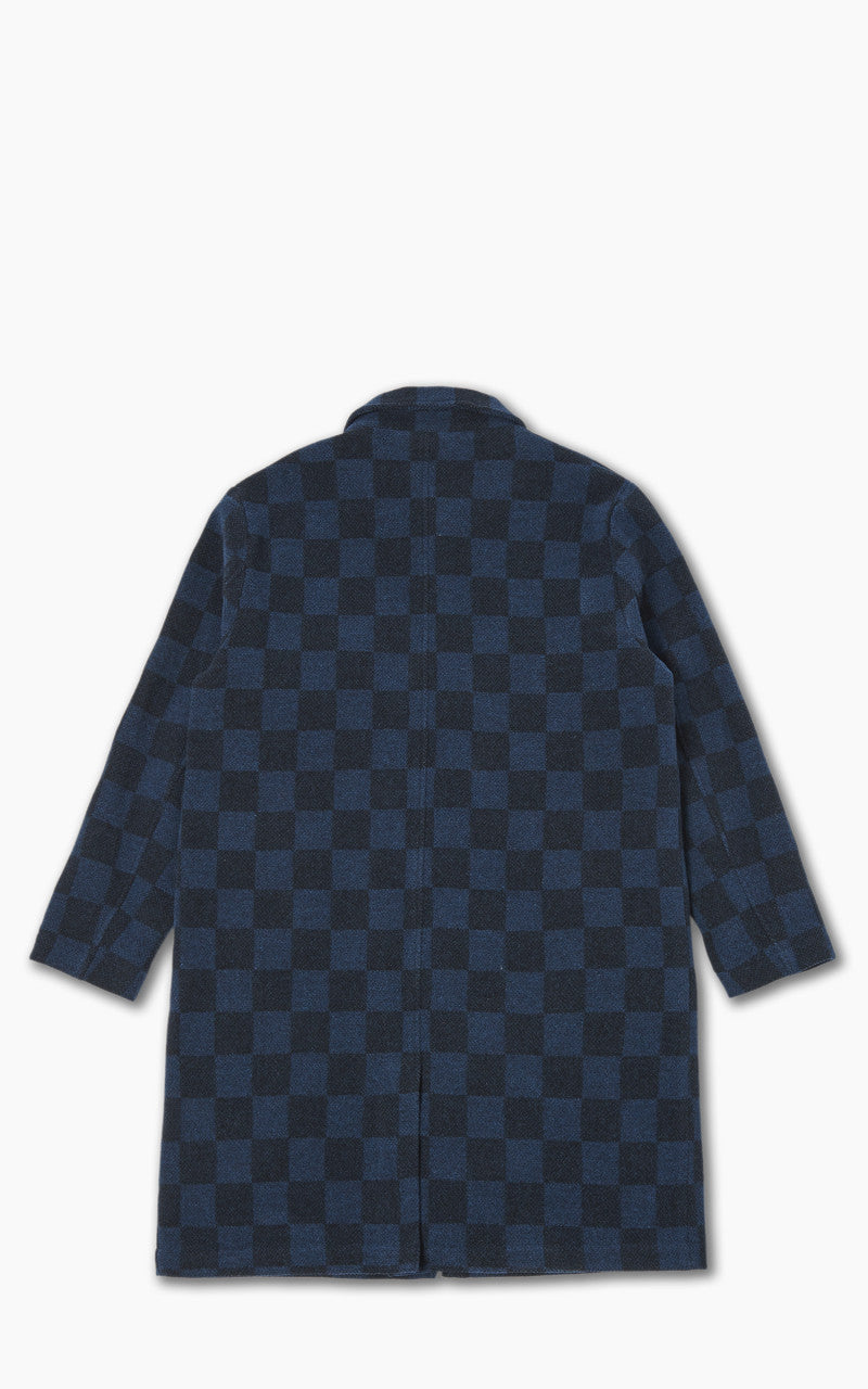 Universal Works Overcoat Checkboard Lambswool Navy